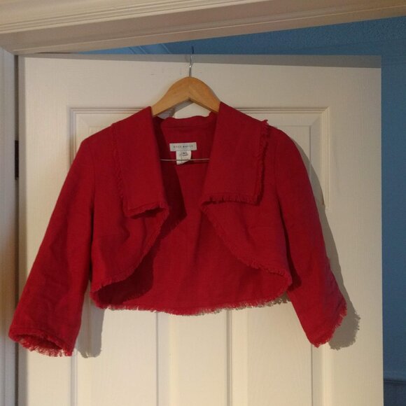 Red Linen Crop Jacket - Picture 1 of 3